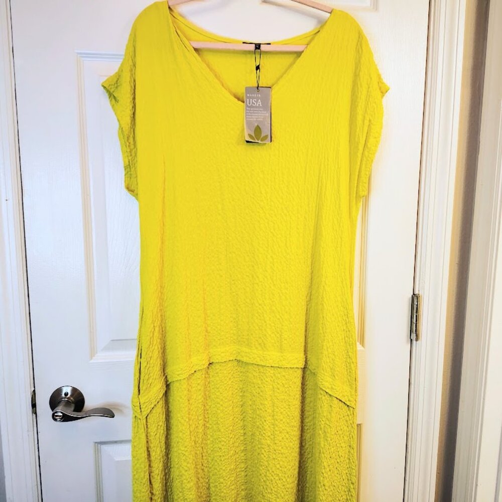 NEW LBISSE Maxi Dress Drop Waist Ankle-Length in Yellow Size XL Resort Vacation - Picture 2 of 8